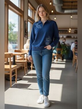 Alfred Dunner woman Navy Zip-Up Sweater